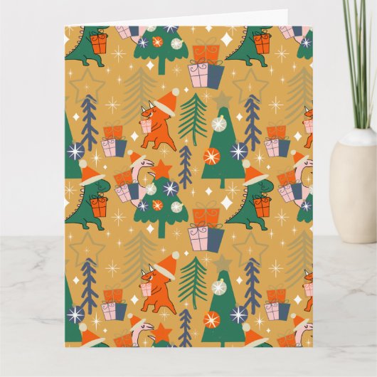 Carte Dinosaur Noël fête Jaune (Devant)