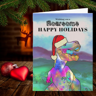 Carte Dinosaur Noël T Rex Père Noël Personnalisé