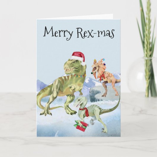 Carte Dinosaur Noël Tyrannosaure Raptor Joyeux Rex (Devant)