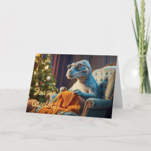 Carte Dinosaur tricotant Joyeux Noël