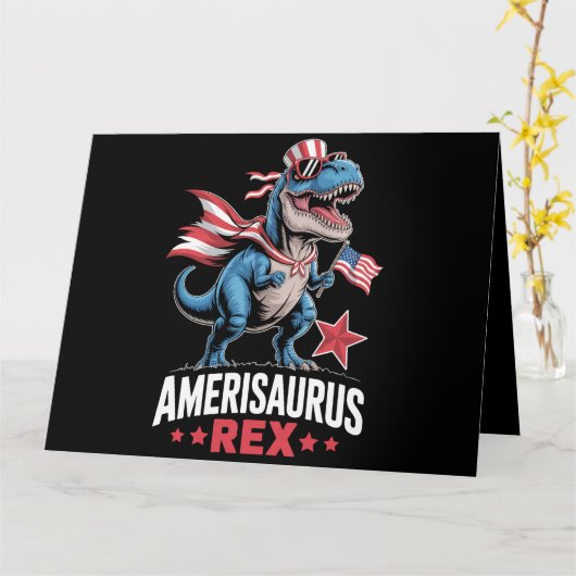 Carte Dinosaure 4 juillet Amerisaurus T Rex Drôle (Fleur jaune)
