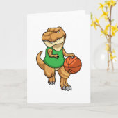 Carte Dinosaure au sport avec basket-ball (Fleur jaune)