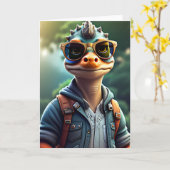 Carte Dinosaure avec lunettes de soleil en plein air | C (Fleur jaune)