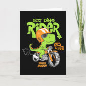 Carte Dinosaure chevauchant une moto (Devant)