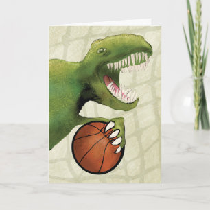 Carte Dinosaure d'anniversaire avec basket-ball