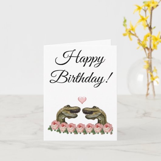 Carte dinosaure d'anniversaire heureux (Fleur jaune)