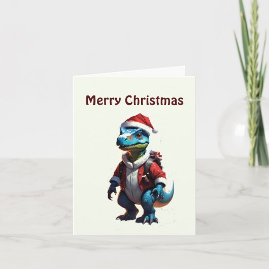 Carte Dinosaure de Noël bleu (Devant)