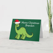 Carte Dinosaure de Noël mignon à Santa Hat Custom Green (Devant)