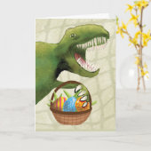 Carte Dinosaure de Pâques avec panier d'oeufs de Pâques (Fleur jaune)