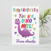Carte Dinosaure Dinomite Valentines Jour Purple Kids (Debout devant)