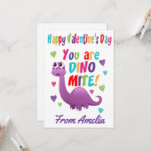 Carte Dinosaure Dinomite Valentines Jour Purple Kids (Devant/Arrière en situation)