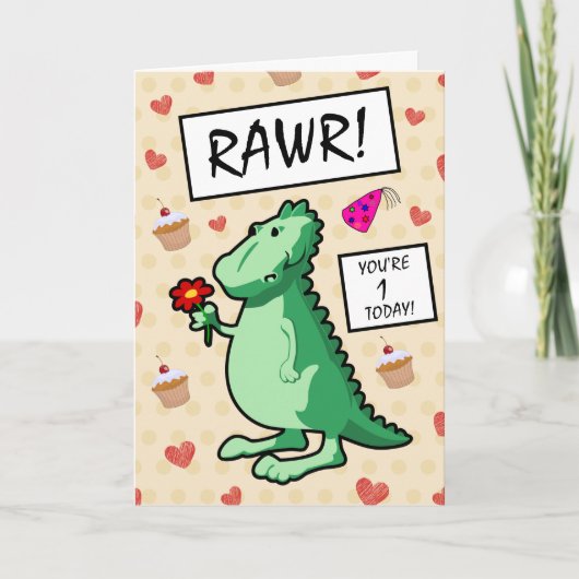 Carte Dinosaure Dinosaur Roar Joyeux 1er anniversaire (Devant)
