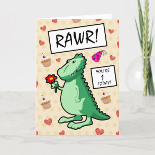 Carte Dinosaure Dinosaur Roar Joyeux 1er anniversaire