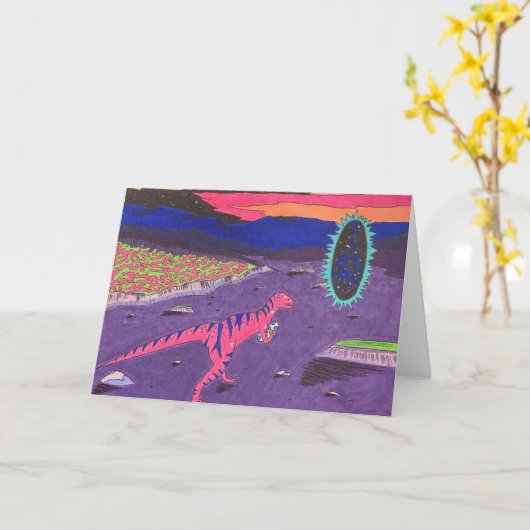 Carte Dinosaure effronté (Fleur jaune)