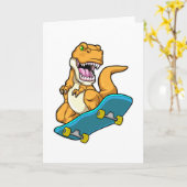 Carte Dinosaure en skateur avec planche à roulettes (Fleur jaune)