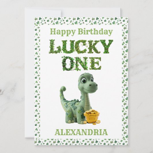 Carte Dinosaure Lucky One pour la Saint Patrick (Devant)
