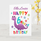 Carte Dinosaure pourpre 6 mois Anniversaire (Fleur jaune)