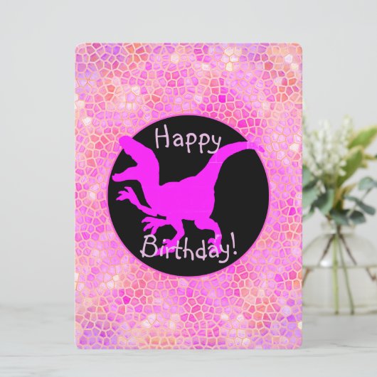 Carte Dinosaure Rose Cachez Un Joyeux Anniversaire ! (Debout devant)