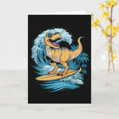 Carte Dinosaure T-rex Surfeur de Plage  (Fleur jaune)