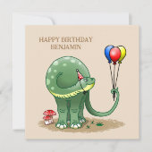 Carte Dinosaure tenant Ballons Anniversaire (Devant)