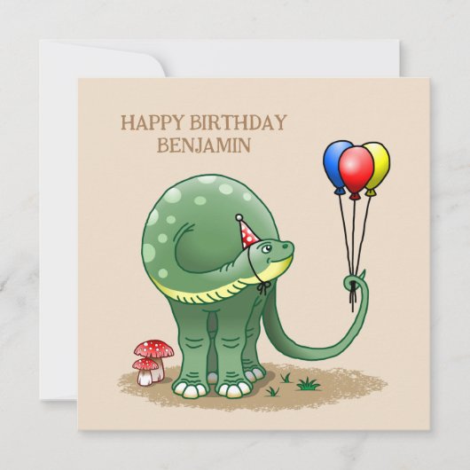 Carte Dinosaure tenant Ballons Anniversaire (Devant)