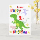 Carte Dinosaure Vert 1er anniversaire (Fleur jaune)