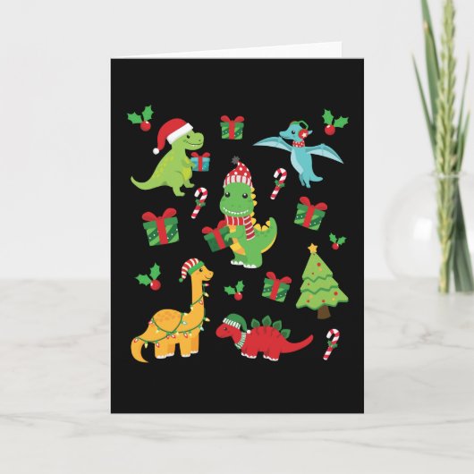 Carte Dinosaures mignons T-Rex Noël Famille assortie (Devant)