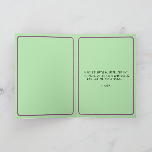 Carte Dinosaures vert mignon et pourpre Garçon 1er anniv (Intérieur)