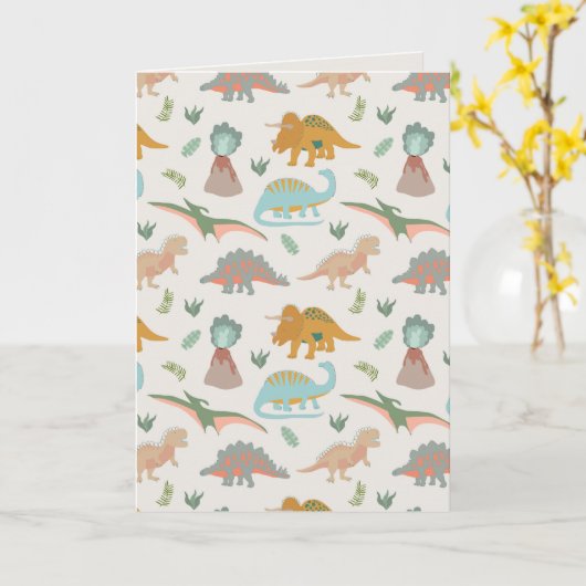 Carte Dinosaurs Kids Hand Drawn Boho Dinosaur Pattern (Fleur jaune)