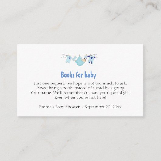 Carte d'insertion Baby shower bleu Invitation de d (Devant)