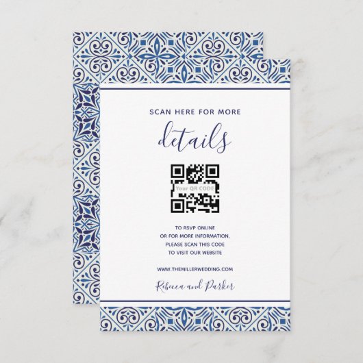 Carte d'insertion de code QR avec détails de maria (Devant / Derrière)