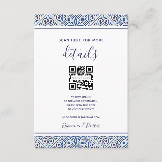 Carte d'insertion de code QR avec détails de maria (Devant)