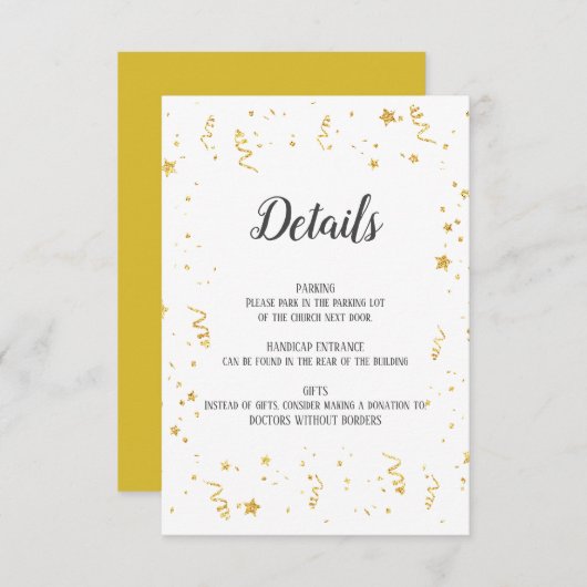 Carte d'insertion de détails de la fête de l'or (Devant / Derrière)