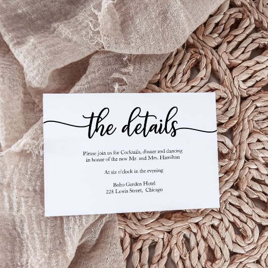 Carte d'insertion de détails de mariage minimalist