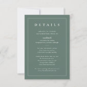 Carte d'insertion de détails de mariage vert sauge (Devant)