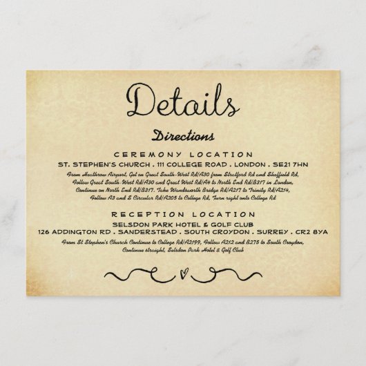 Carte d'insertion de détails mariage | Antique vin (Devant)