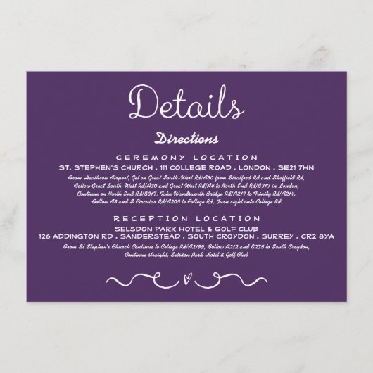 Carte d'insertion de détails mariage | Purple mode (Devant)