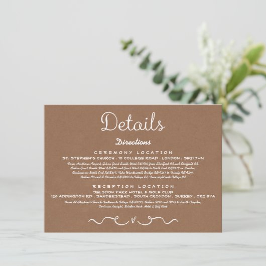 Carte d'insertion de détails mariage | Rustic Coun (Debout devant)