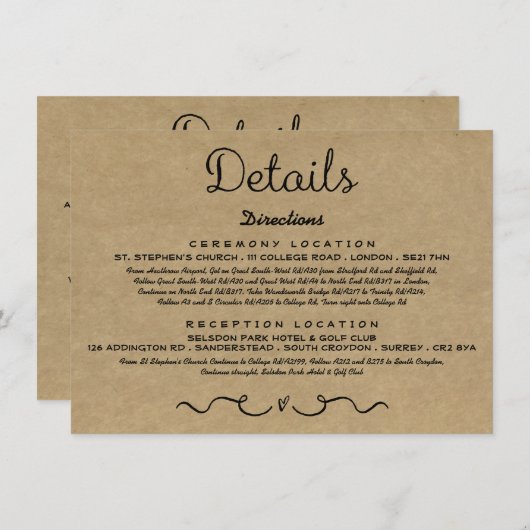 Carte d'insertion de détails mariage | Rustic Coun (Devant / Derrière)