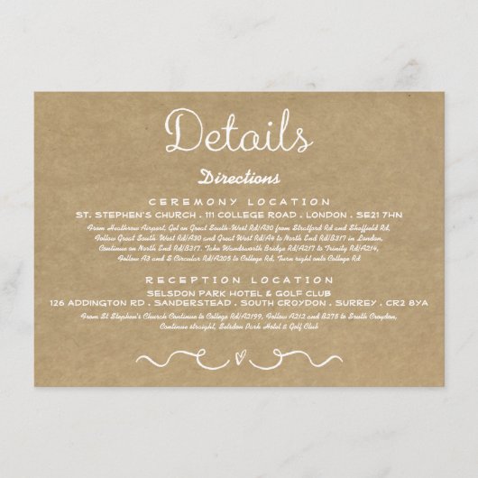 Carte d'insertion de détails mariage | Rustic Coun (Devant)