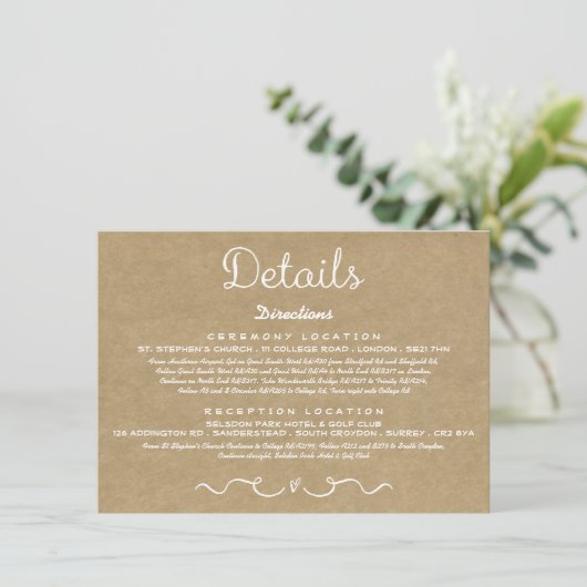 Carte d'insertion de détails mariage | Rustic Coun (Debout devant)