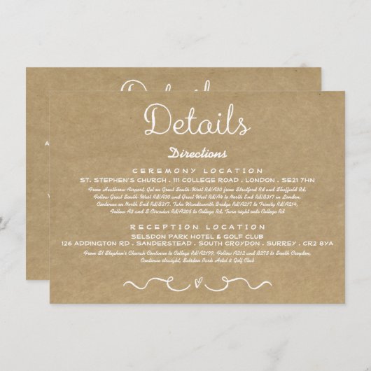 Carte d'insertion de détails mariage | Rustic Coun (Devant / Derrière)