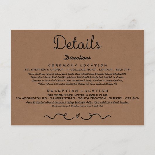 Carte d'insertion de détails mariage | Rustic Coun (Devant)