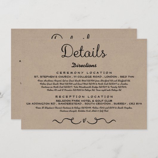 Carte d'insertion de détails mariage | Rustic Coun (Devant / Derrière)