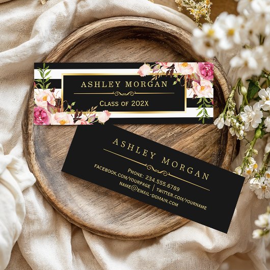 Carte d'insertion de diplôme Floral Black White St