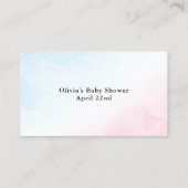 Carte d'insertion de douche à aquarelle rose et bl (Dos)