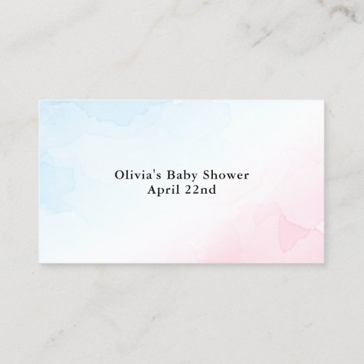 Carte d'insertion de douche à aquarelle rose et bl (Dos)