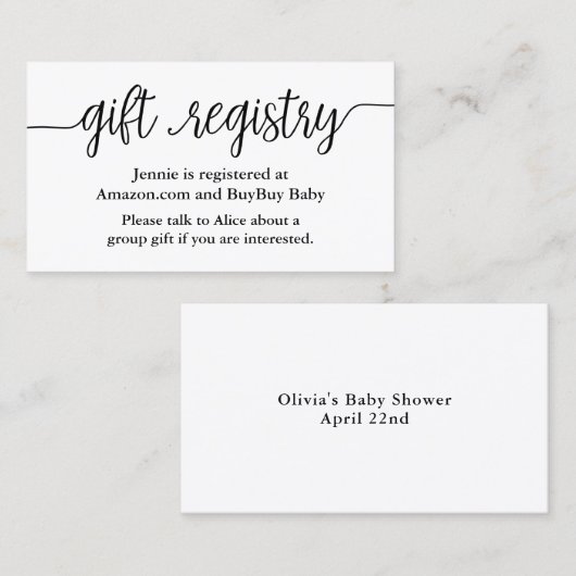 Carte d'insertion de la douche du Registre des cad (Devant / Derrière)