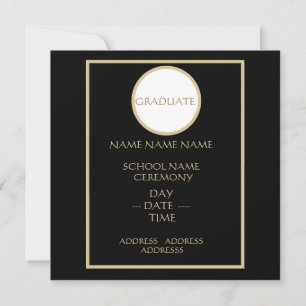 CARTE D'INSERTION DE LA GRADUATION NOIRE ET OR