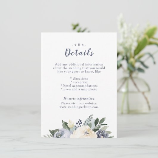 Carte d'insertion de mariage bleu poussiéreux bota (Debout devant)